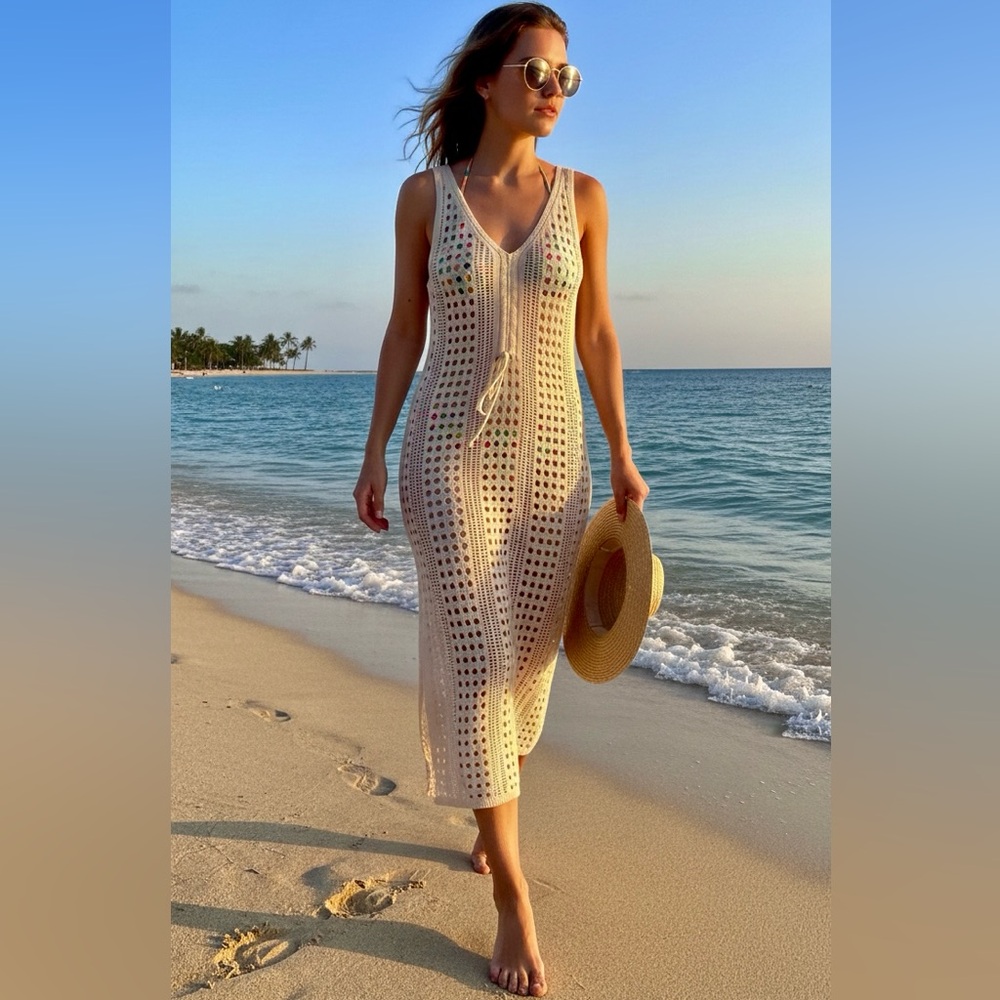 Vintage Crochet Boho Beach Cover-Up